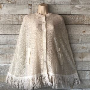 Vintage Lace Knit Paisley design fringe cape